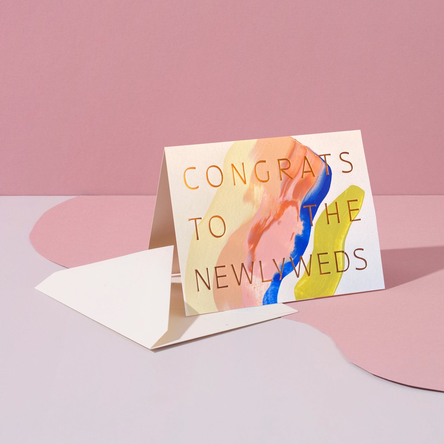 wedding congratulations card with pink swirl