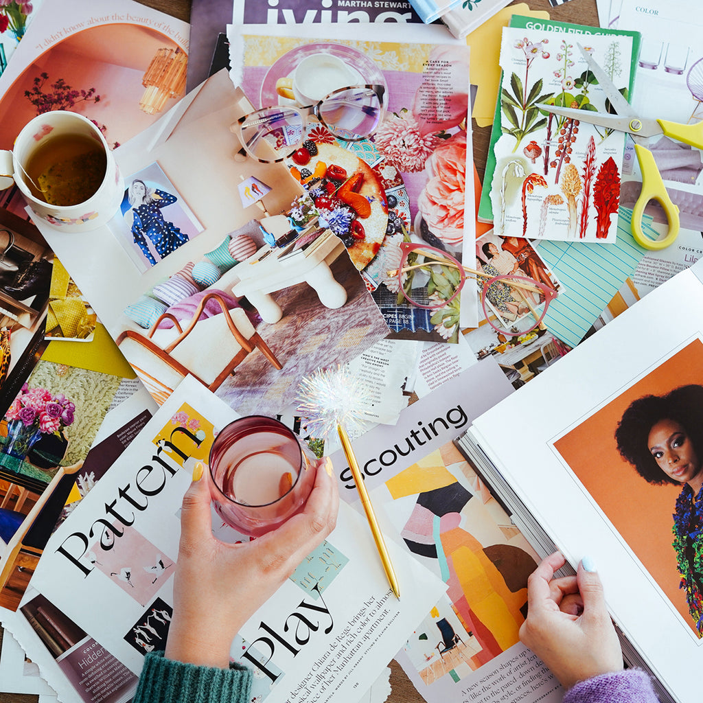 studio wallflower collage flatlay
