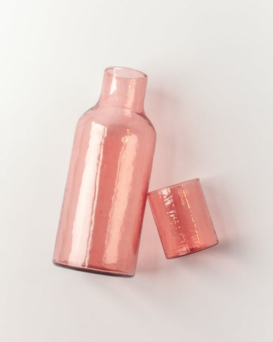 pink glass carafe & cup