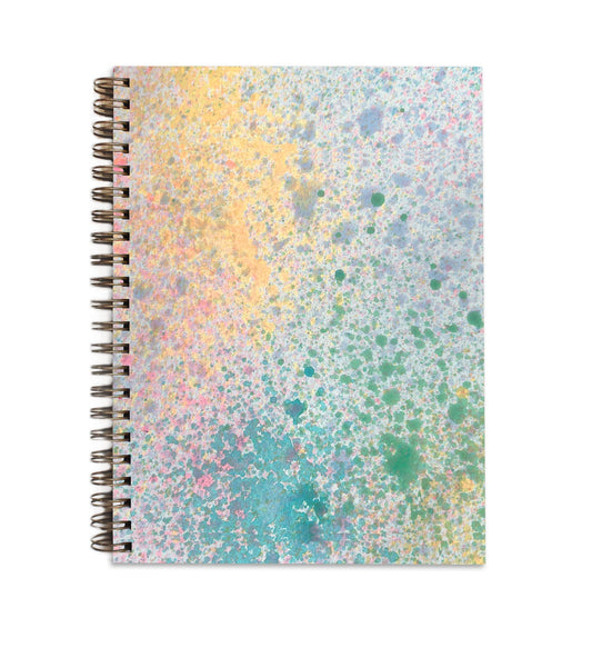 dreamy pastel blank notebook with speckle design, pink, blue, and green