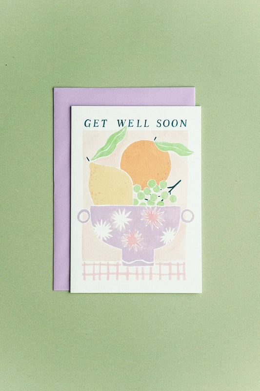 get will soon card with fruit illustration