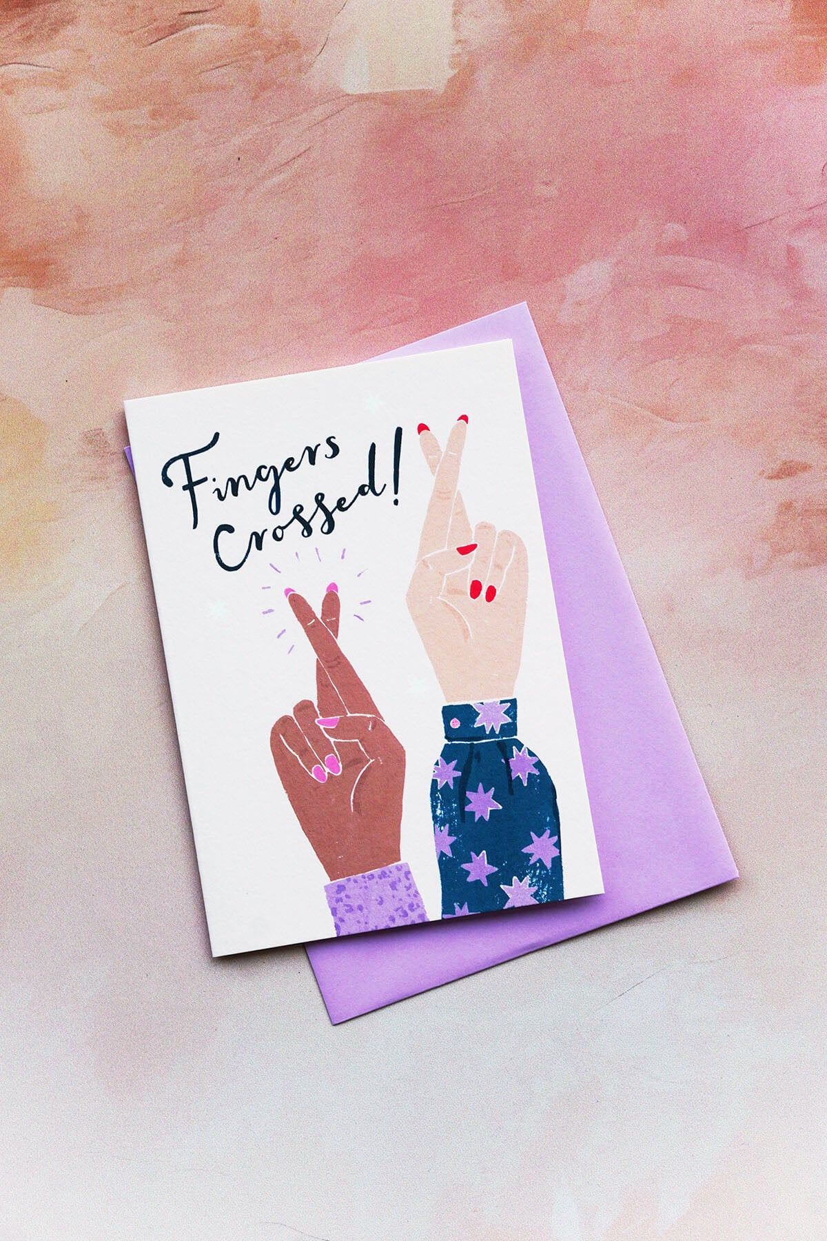 cute illustrated good luck card "fingers crossed"