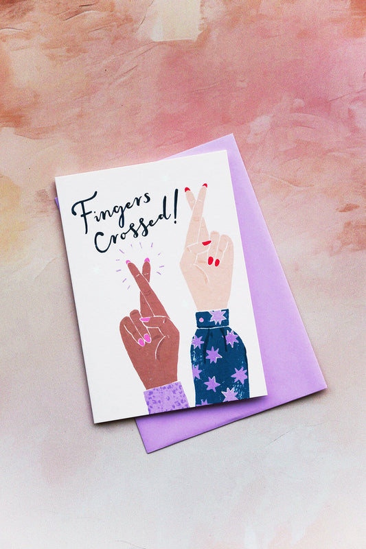cute illustrated good luck card "fingers crossed"