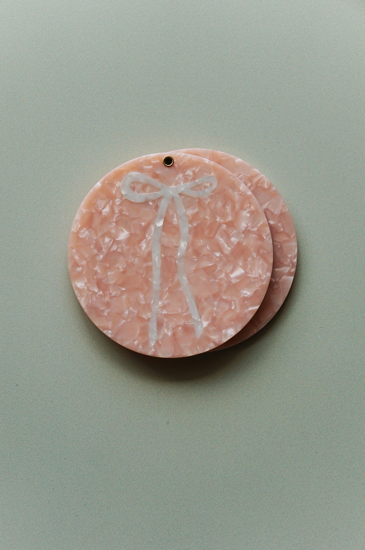 Round pink bow balletcore compact mirror for purse or travel - made of acetate