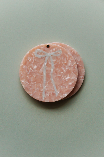 Round pink bow balletcore compact mirror for purse or travel - made of acetate