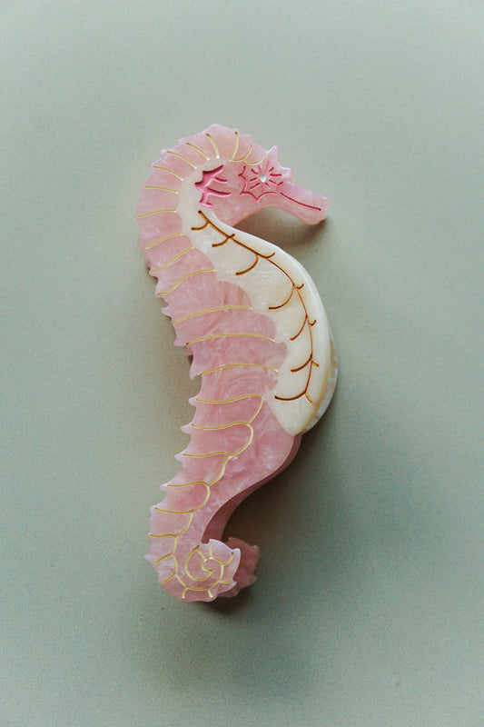 unique large pink seahorse claw clip for thick hair