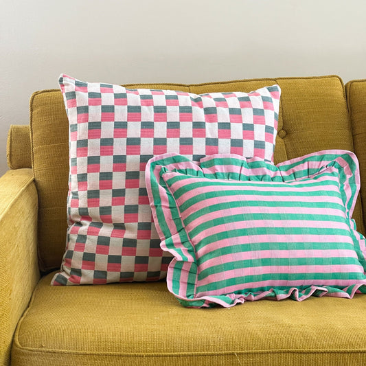 pink and green pillow - striped woven pillow by archive new york