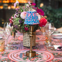 pleated mini clip on lampshade blockprint pink and blue floral from sophie williamson design