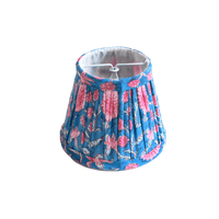 pleated mini clip on lampshade blockprint pink and blue floral from sophie williamson design