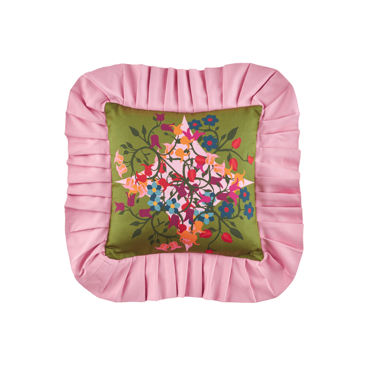 sophie williamson design green and pink ruffle pillow maximalist decor