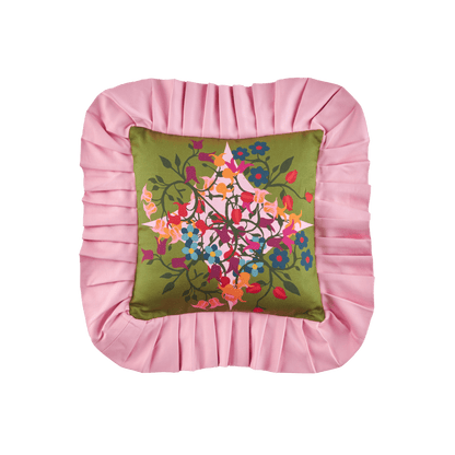 sophie williamson design green and pink ruffle pillow maximalist decor