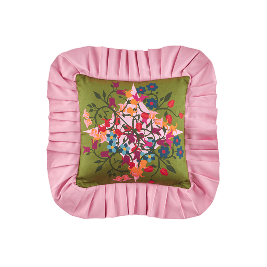 sophie williamson design green and pink ruffle pillow maximalist decor