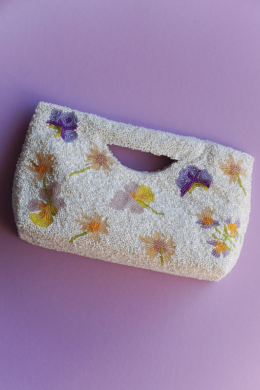 dried floral beaded clutch bag 100% handmade