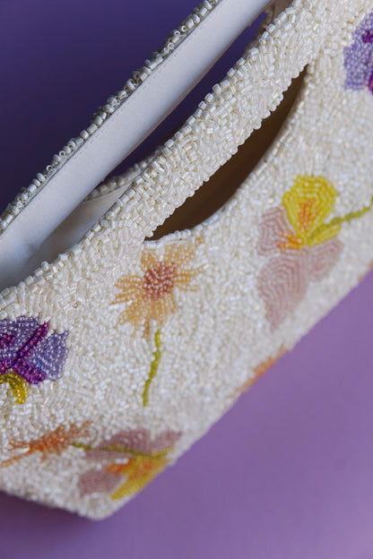 dried floral beaded clutch bag 100% handmade