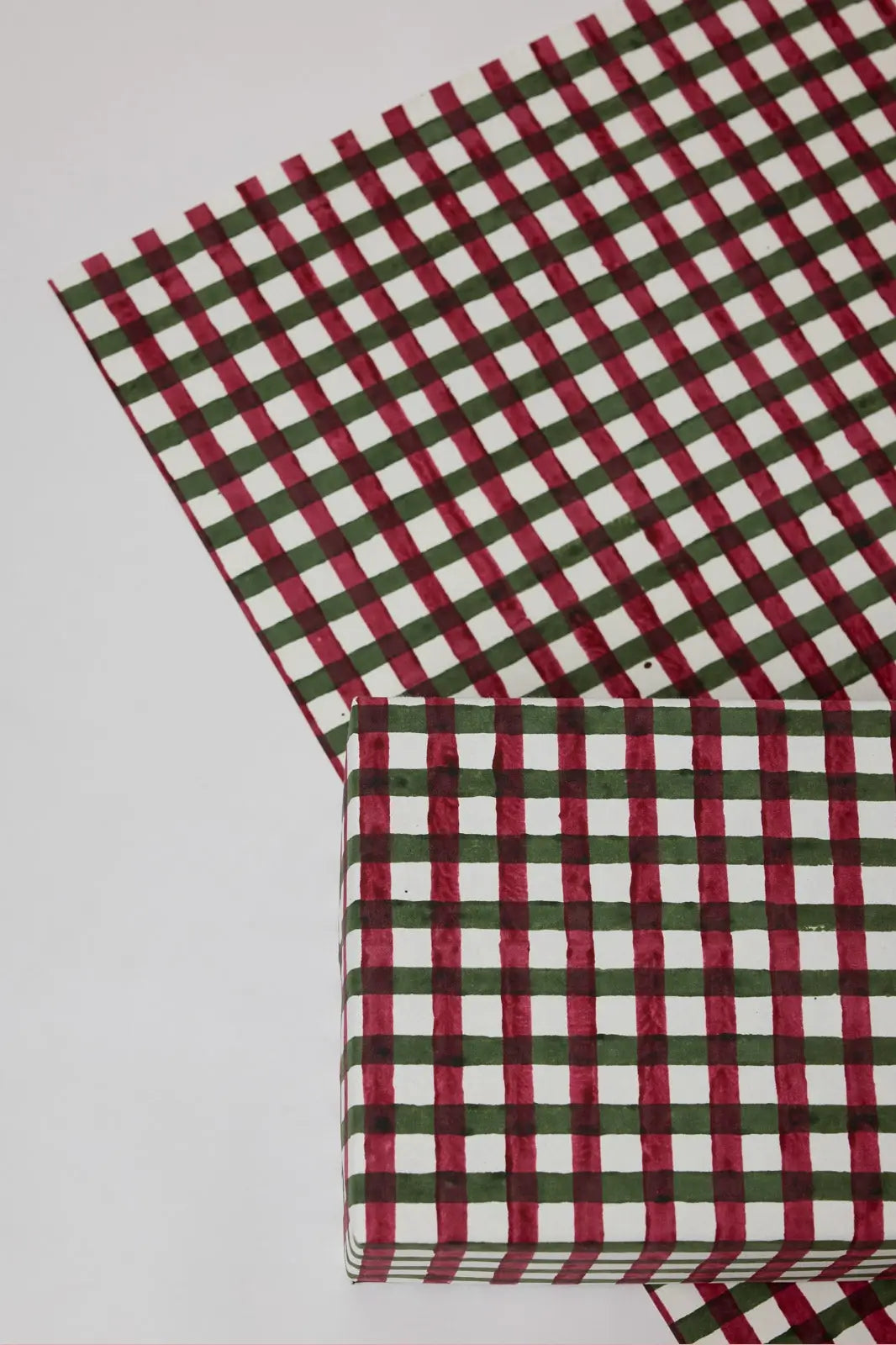 Green & Red Gingham Block Printed Christmas Holiday Wrapping Paper