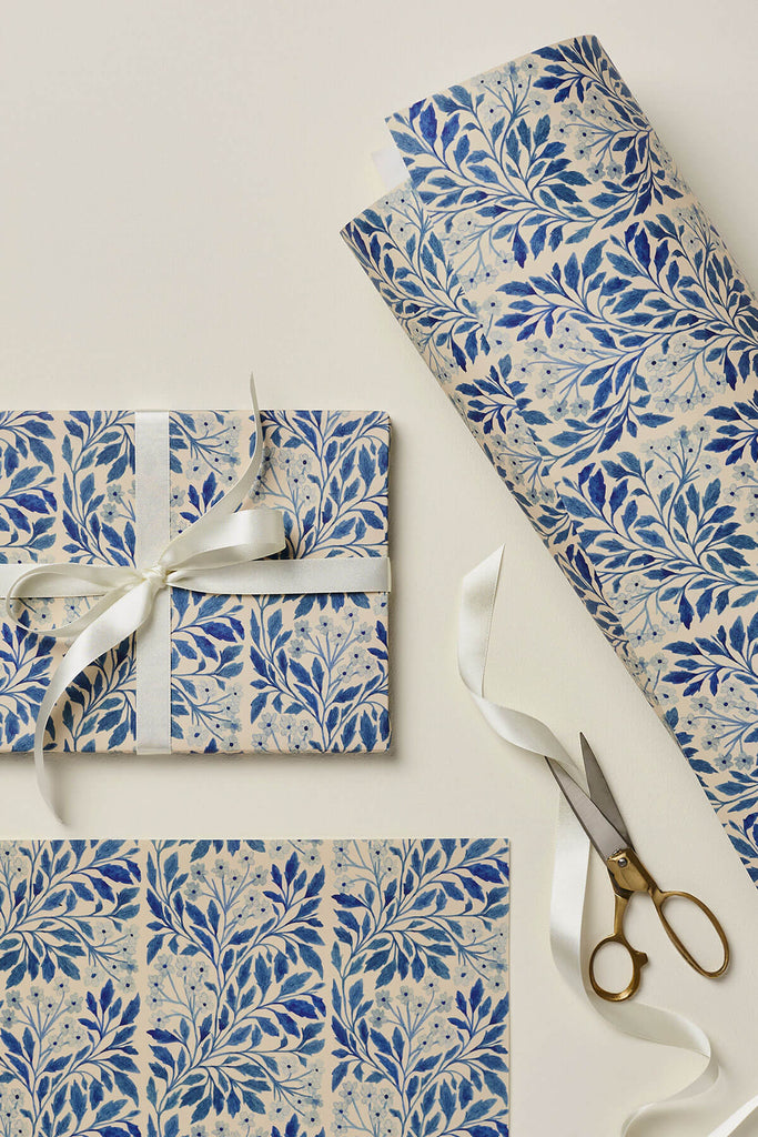 beautiful blue floral gift wrap by wanderlust paper co ✿ shop handmade gift wrap on wallflower