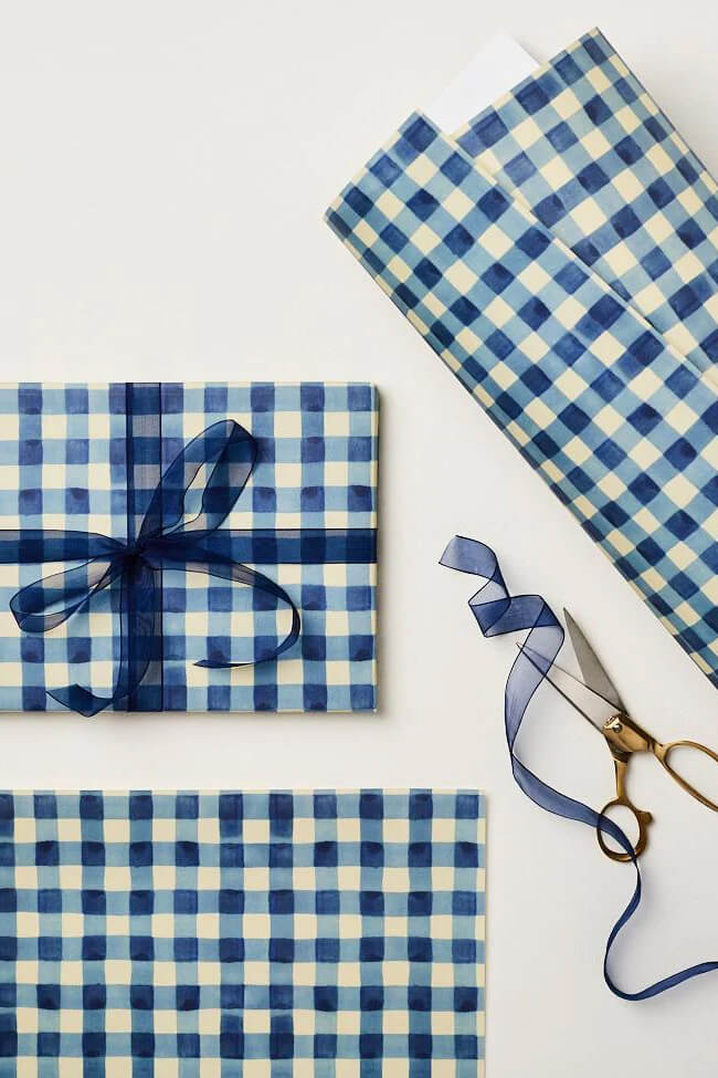 gingham wrapping paper ✿ shop blue gift wrap sheets on wallflower