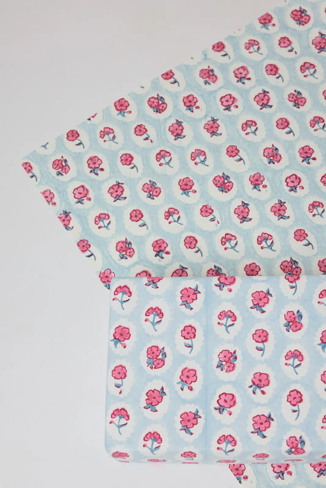 light blue pink floral handmade block print gift wrap - shop unique wrapping paper on wallflower