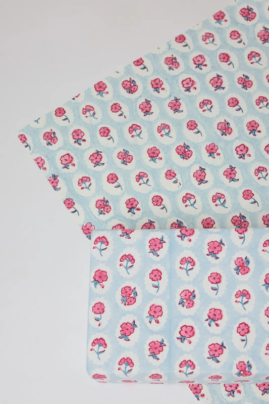 light blue pink floral handmade block print gift wrap - shop unique wrapping paper on wallflower