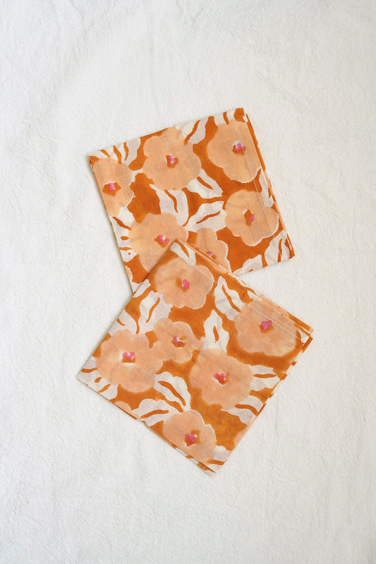 floral block print napkin set of two cotton cloth napkins - shop studio wallflower