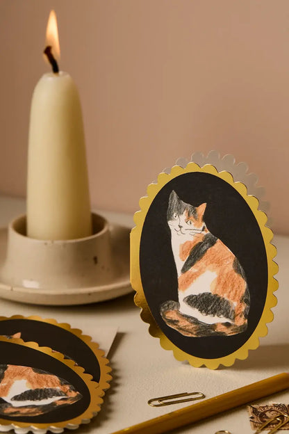 calico cat greeting card ✿ shop gold foil mini card by wanderlust paper from wallflower