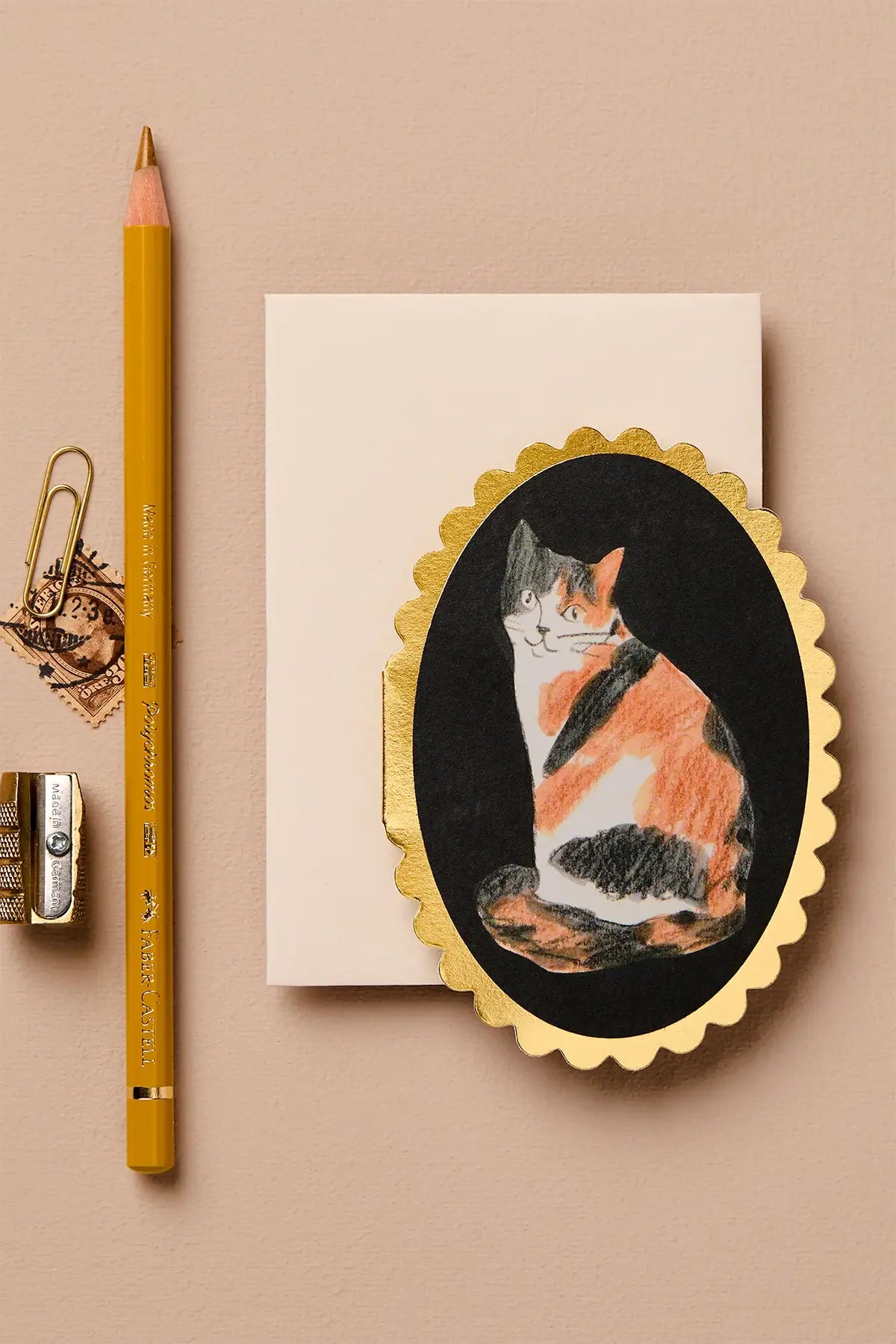calico cat greeting card ✿ shop gold foil mini card by wanderlust paper from wallflower
