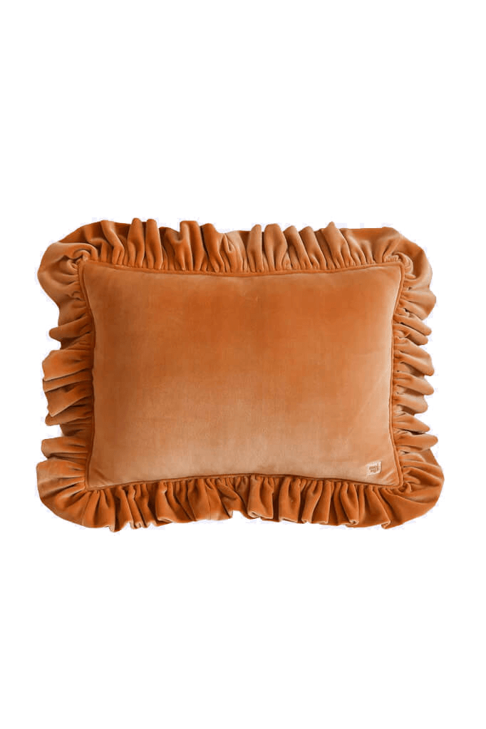 Soft Velvet Ruffle Pillow in Caramel
