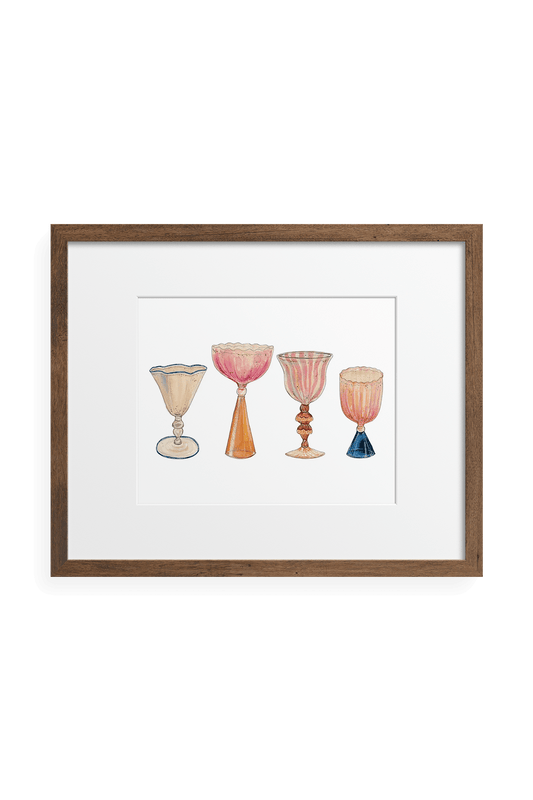 colorful watercolor wine glass art print