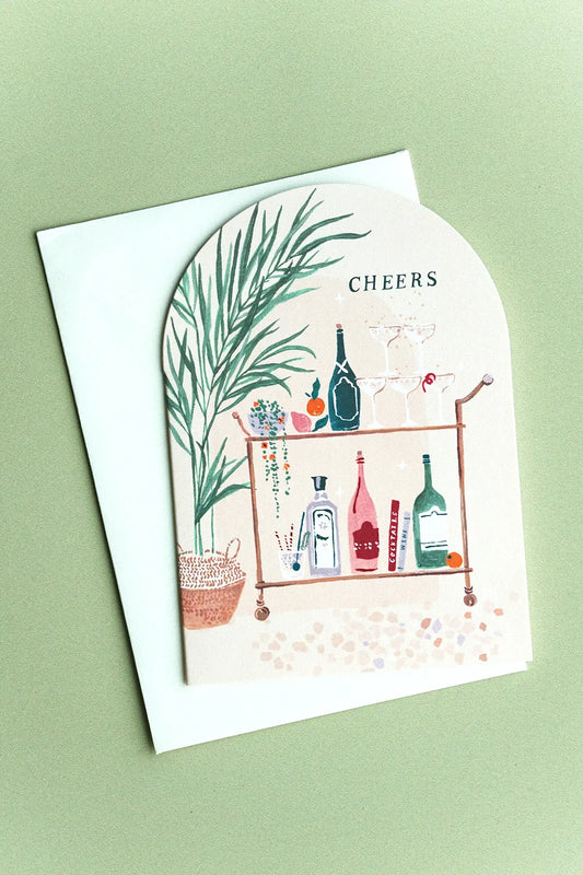 illustrated cheers congrats card with bar cart