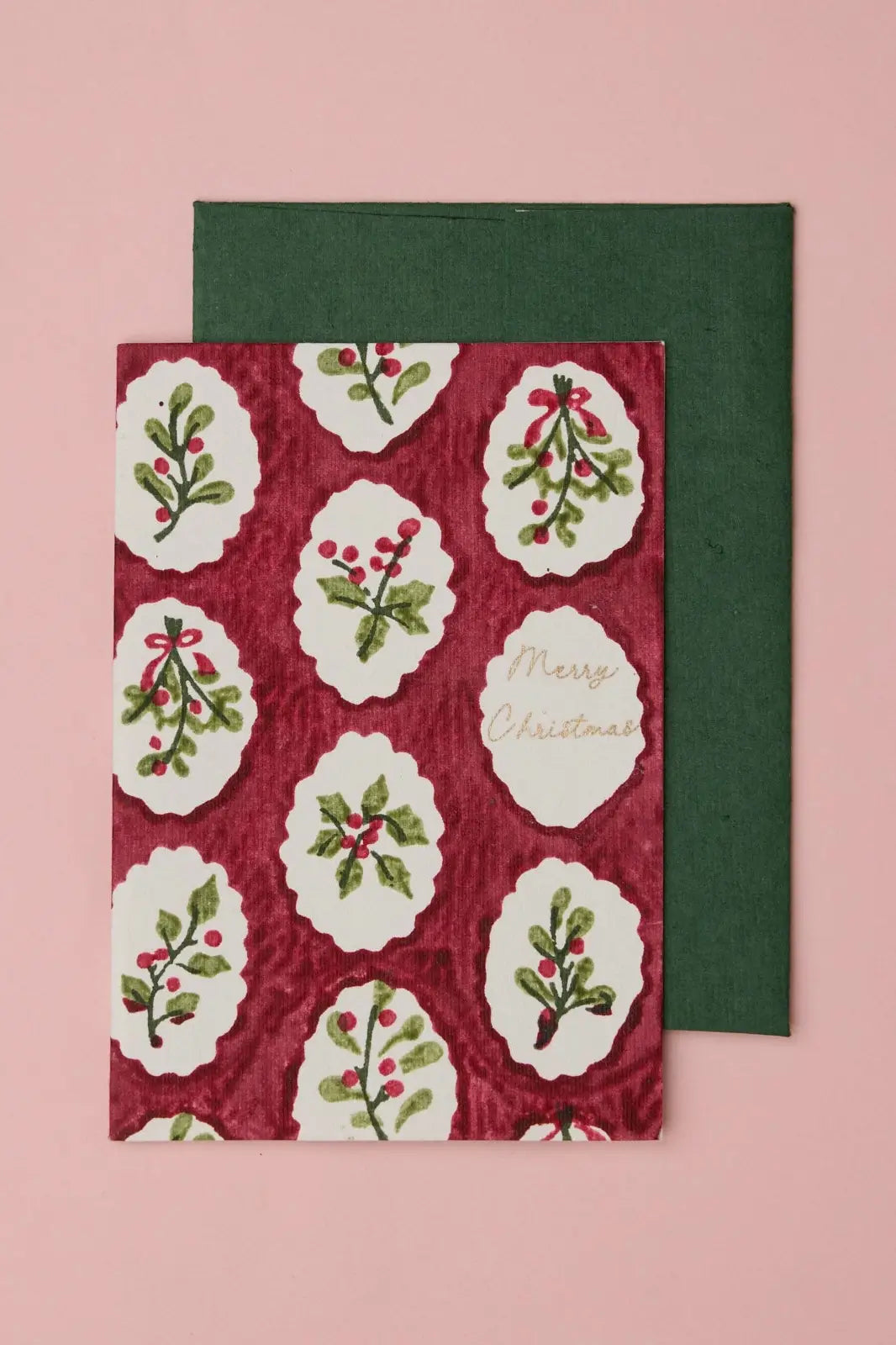 Holly Green Block Print Merry Christmas Card - Shop Unique Christmas cards on wallflower