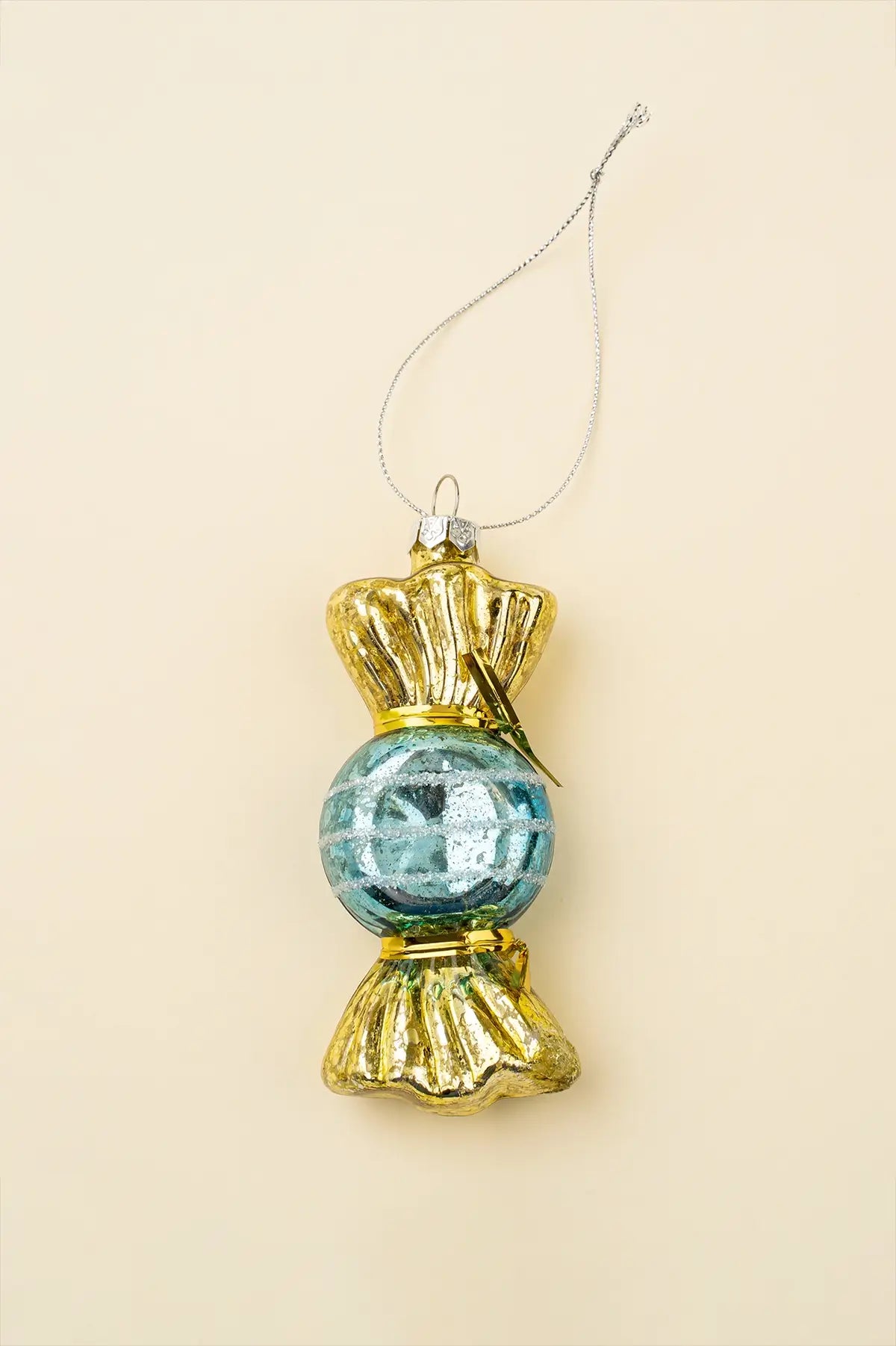 Christmas Candy Glass Holiday Ornament, Blue, A Whimsical Handmade Christmas Ornament