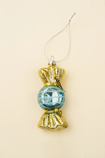 Christmas Candy Glass Holiday Ornament, Blue, A Whimsical Handmade Christmas Ornament