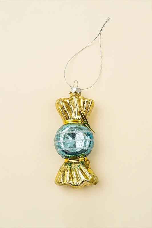 Christmas Candy Glass Holiday Ornament, Blue, A Whimsical Handmade Christmas Ornament