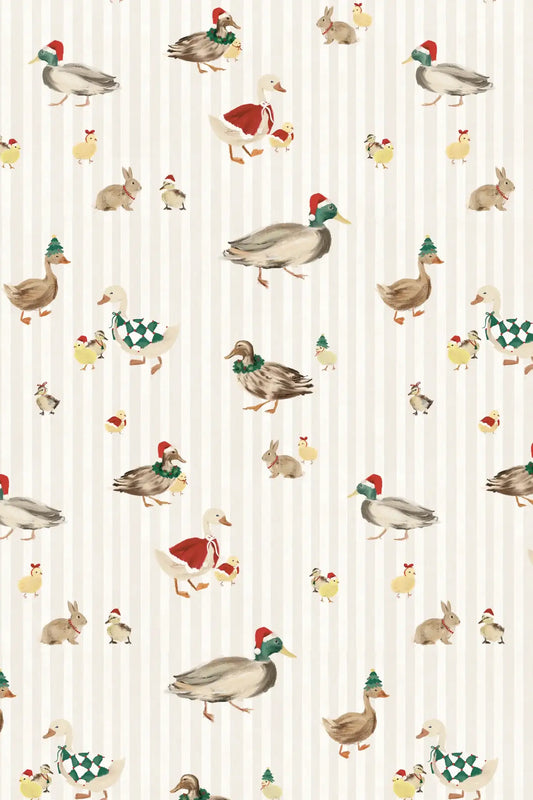 whimsical christmas wrapping paper with illustrated ducks and animals - shop cute gift wrap on wallflower