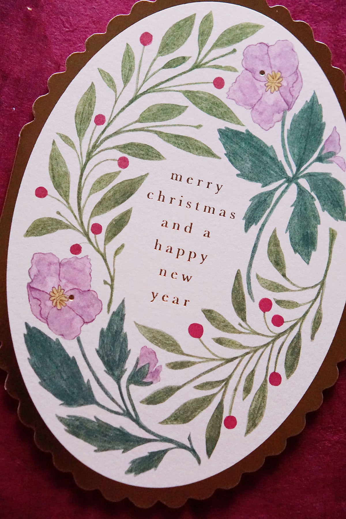 Oval floral merry christmas card - merry christmas & happy new year 