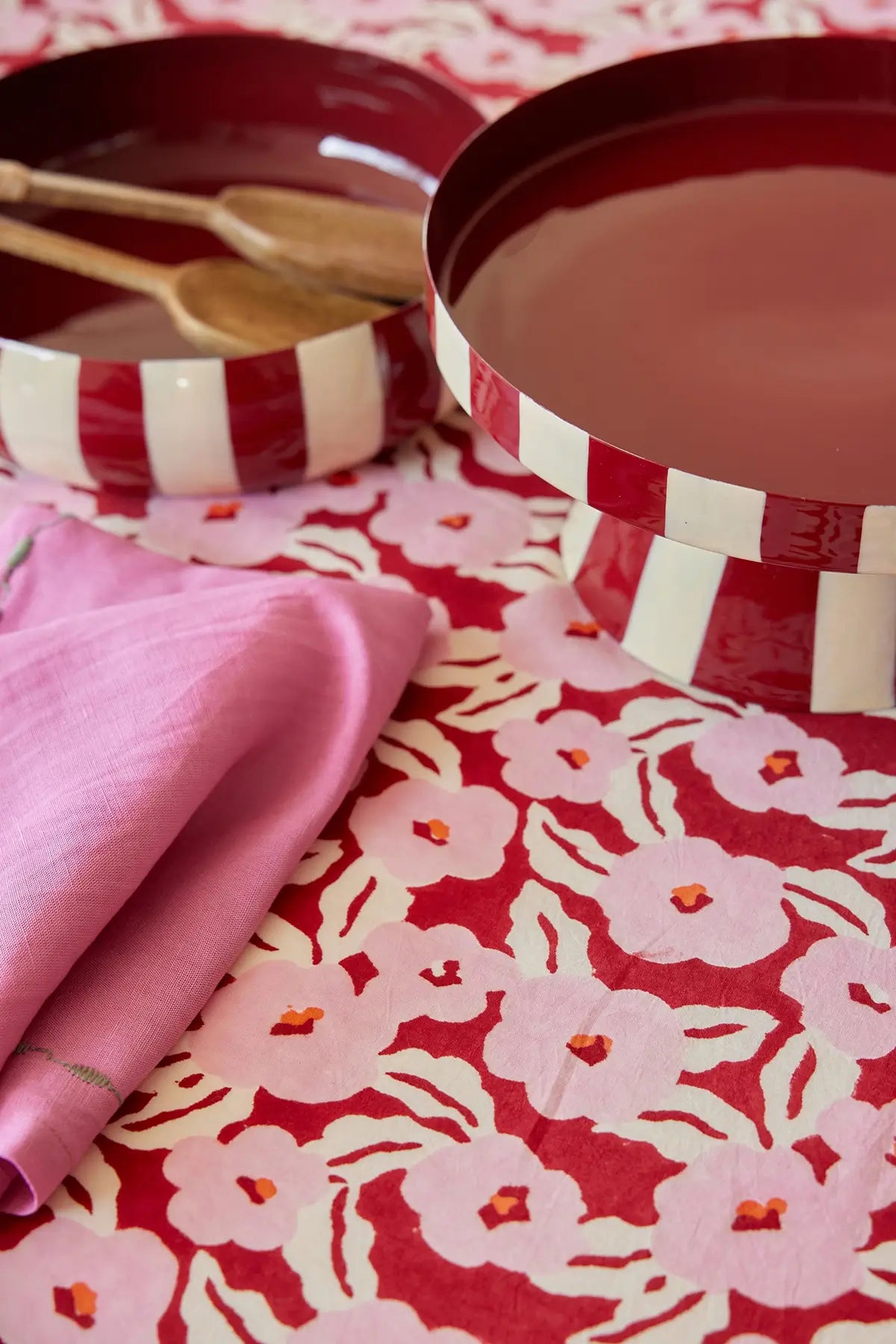 pink and red floral table cloth - shop block print tablecloths at wallflower