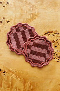 scallop striped pink and red fabric coasters