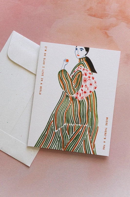 green coat art print greeting card ✿ wallflower shop