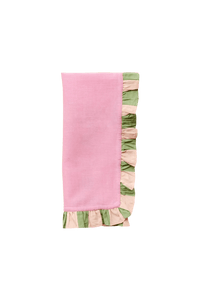 pink cloth napkins with green striped ruffles