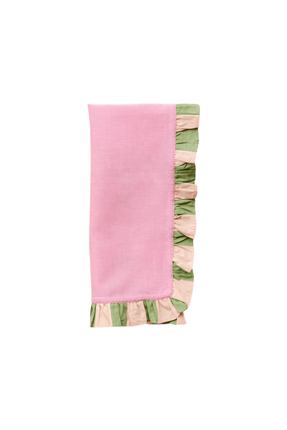 pink cloth napkins with green striped ruffles