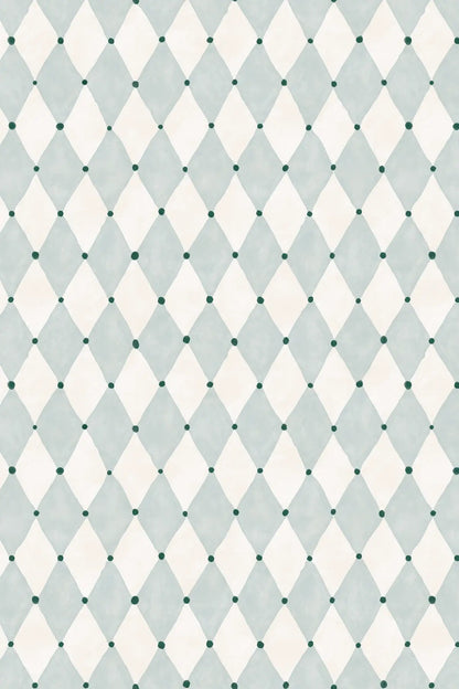 blue and white illustrated diamond harlequin pattern wrapping paper