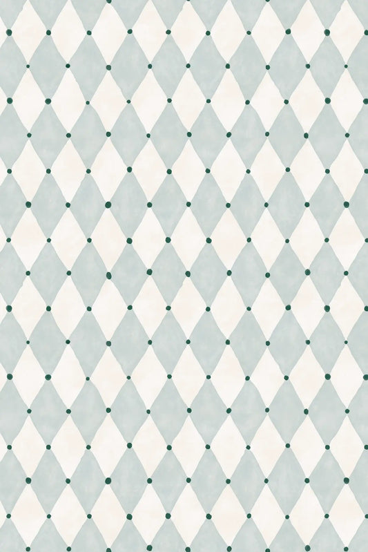 blue and white illustrated diamond harlequin pattern wrapping paper