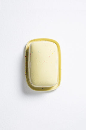 pale yellow butter dish with handpainted speckles by egg back home  ✿ shop artisan home goods on wallflower