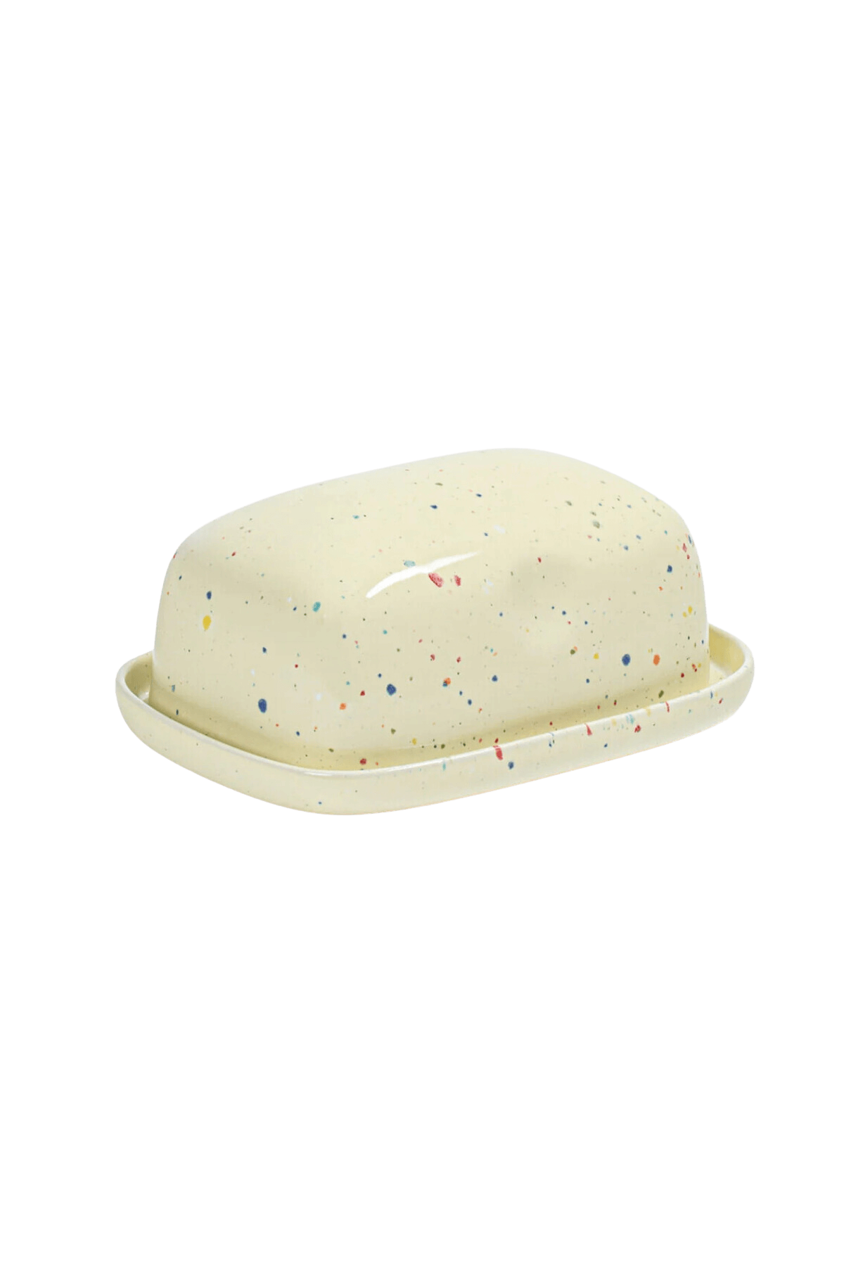 pale yellow butter dish with handpainted speckles by egg back home  ✿ shop artisan home goods on wallflower