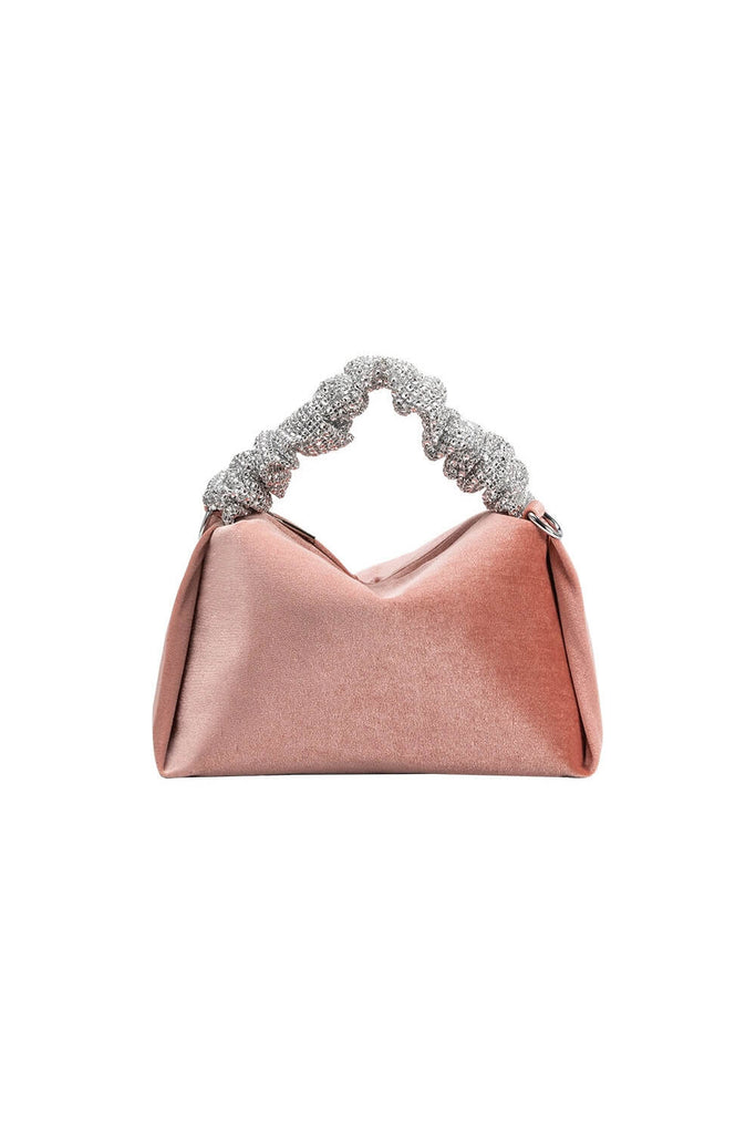 mini top handle bag in pink and silver