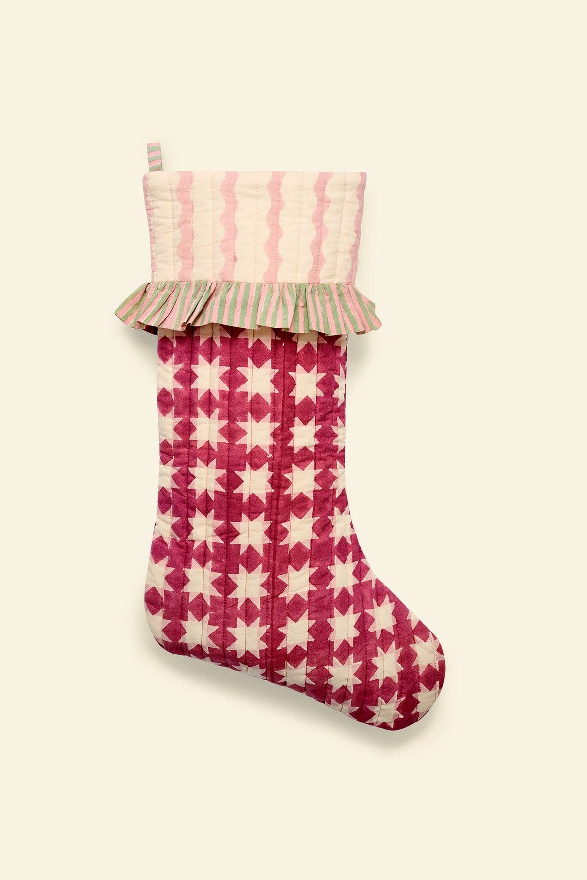 Red Block Print Christmas Stocking with Starburst Pattern - Shop Whimsical Christmas Decor & Gifts on Wallflower