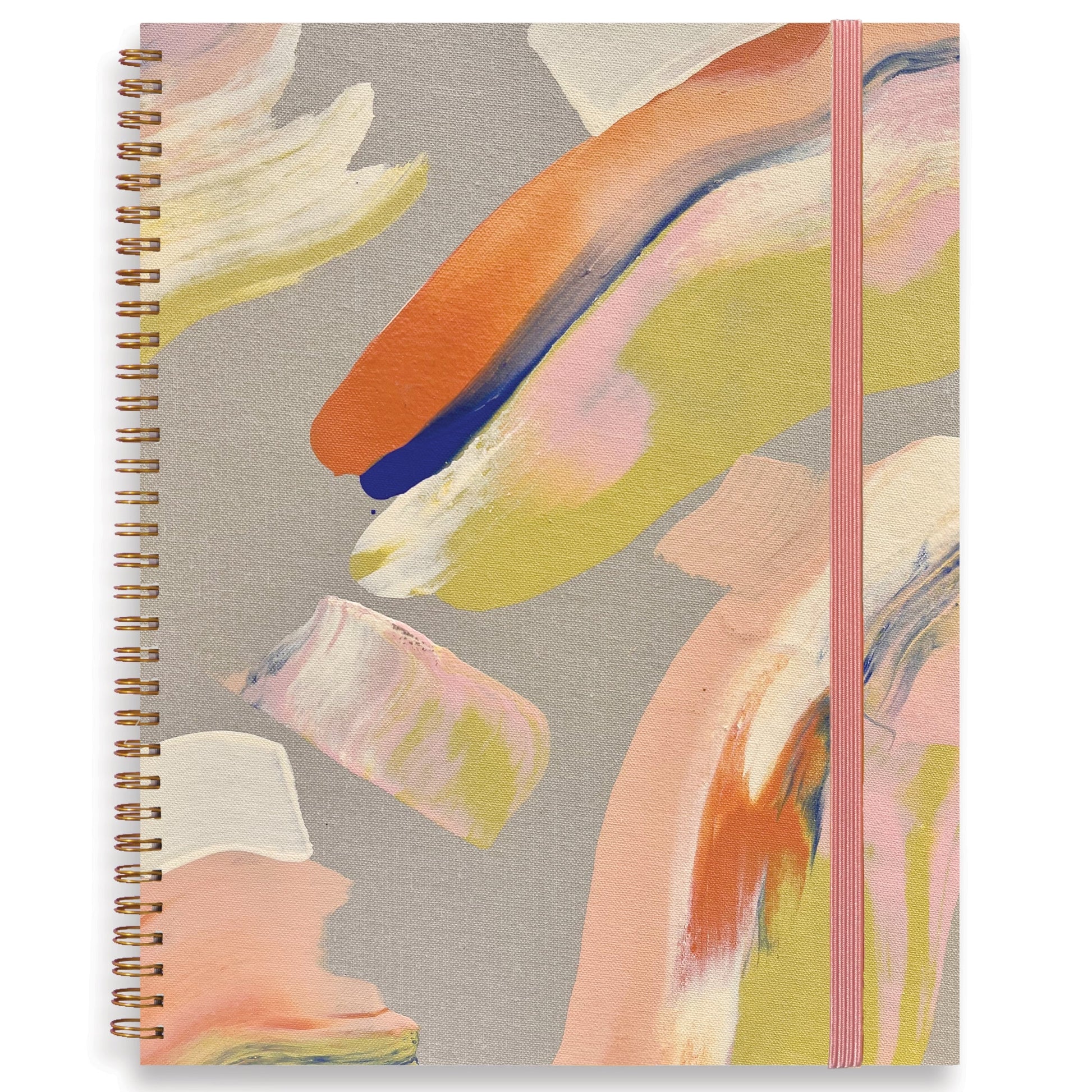 Blank sketchbook with abstract art cover featuring colorful brush strokes on a gray background by moglea