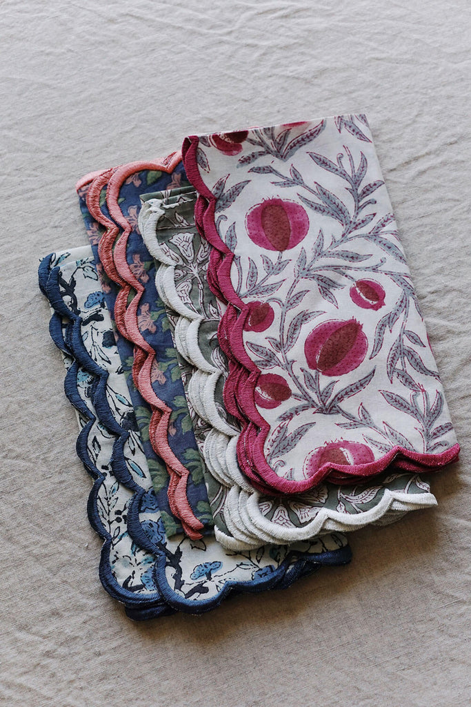 scallop napkins in fall floral prints