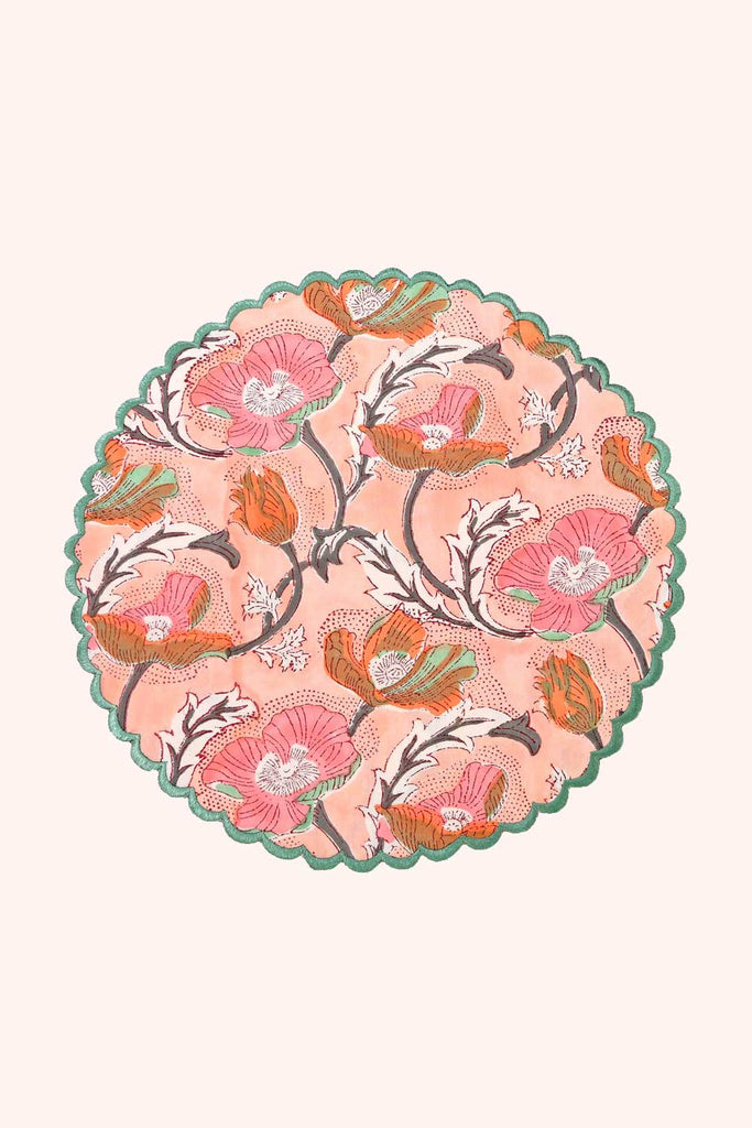 salmon pink floral scalloped placemats