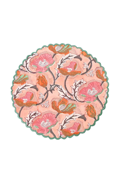 salmon pink floral scalloped placemats